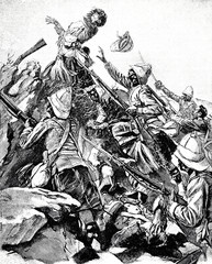 Obraz premium Südafrikanischer Krieg: Highlander im Angriff gegen einen Skopje
