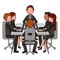 meeting business people teamwork office working sitting conference table vector illustration