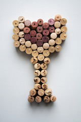 Wine corks glass shaped figure from a high angle view