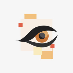 eye icon over colorful squares and white background, vector illustration