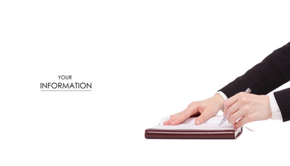 A pen and diary signature in female hand business woman pattern