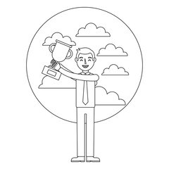elegant businessman with trophy vector illustration design
