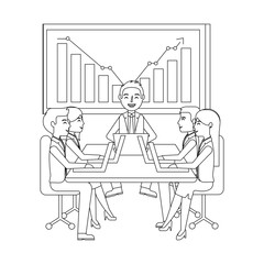group business people in meeting with statistics board vector illustration design