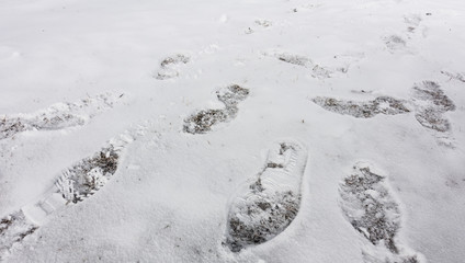 footprints on the floor covered by white snow