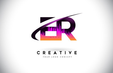 ER E R Grunge Letter Logo with Purple Vibrant Colors Design. Creative grunge vintage Letters Vector Logo