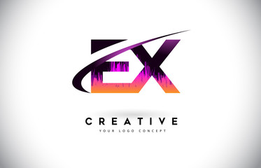 EX E X Grunge Letter Logo with Purple Vibrant Colors Design. Creative grunge vintage Letters Vector Logo