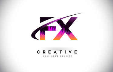 FX F X Grunge Letter Logo with Purple Vibrant Colors Design. Creative grunge vintage Letters Vector Logo