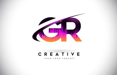 GR G R Grunge Letter Logo with Purple Vibrant Colors Design. Creative grunge vintage Letters Vector Logo