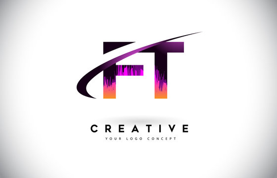 FT F T Grunge Letter Logo with Purple Vibrant Colors Design. Creative grunge vintage Letters Vector Logo