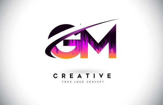 GM G M Grunge Letter Logo with Purple Vibrant Colors Design. Creative  grunge vintage Letters Vector Logo Stock Vector