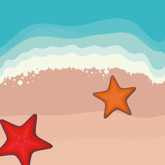 Fototapeta na wymiar beach landscape with sea stars, colorful design. vector illustration
