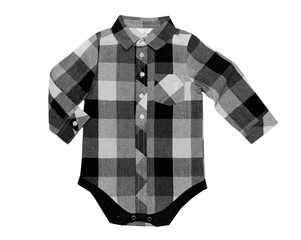 Children's checkered shirt sliders. Isolated on white