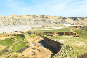 Extensive landscape of clay hills and small adjoining canyons