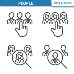 People Icons. Professional, pixel perfect icons EPS 10 format. Designed at 32x32 pixel size. 5x magnification for preview.