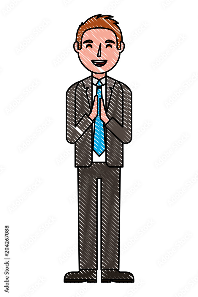 Poster standing man character in formal clothes vector illustration drawing