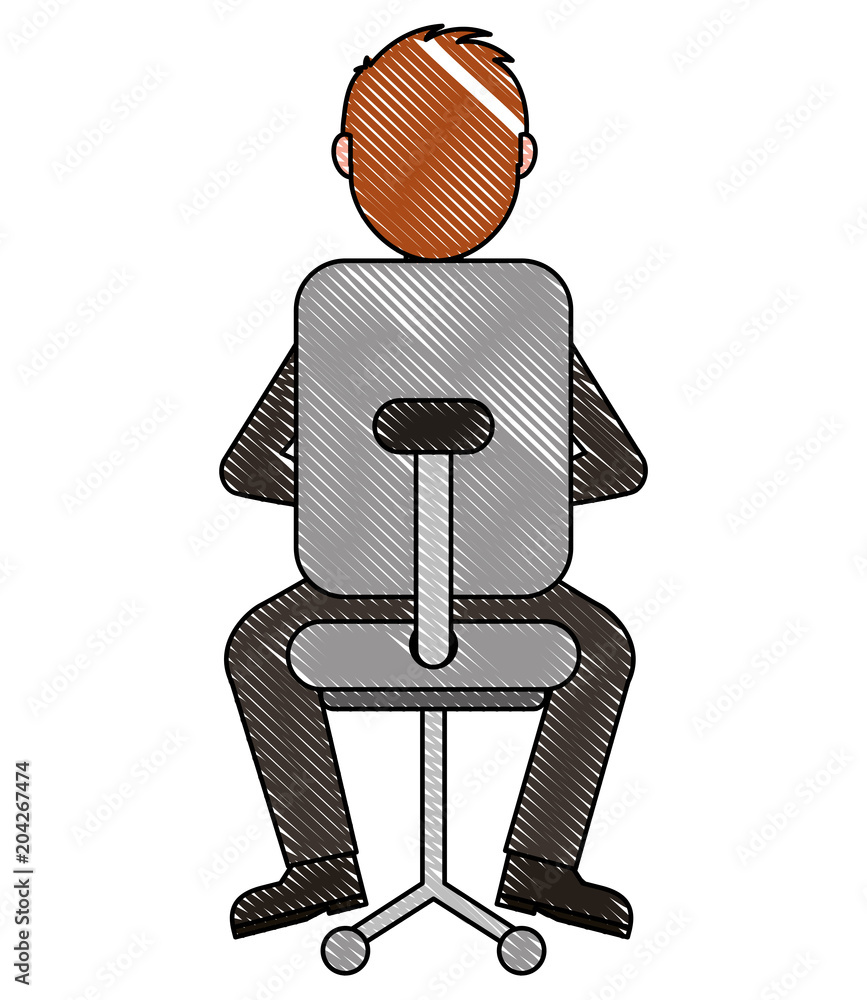 Wall mural viewed back businessman sitting on office chair vector illustration drawing