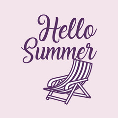 Hello summer design with beach seat icon over pink background, colorful line design. vector illustration