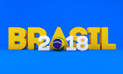 3D Lettering do Futebol no Brasil com volume e etiqueta brasileira, texturas de elementos. torneio internacional de esporte e tendência 2018