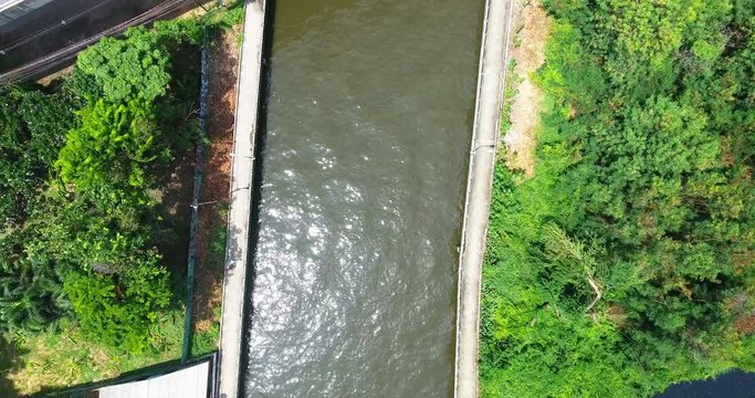 Bangkok City Ascending Drone Shot Over Canal and Skyscrapers