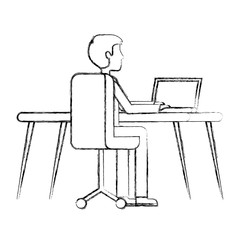 businessman with desk and laptop computer isolated icon vector illustration design