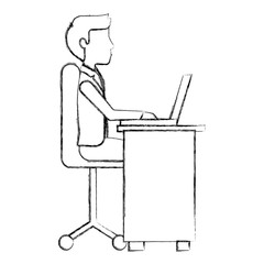 businessman with desk and laptop computer isolated icon vector illustration design