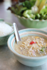 Herbed Soya Beans with Minced Pork in Coconut Milk with Fresh Vegetables , Traditional thai food