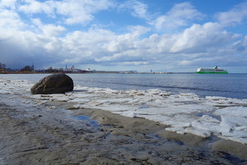 Icy Baltic sea in the coast of Tallinn during winter, Estonia