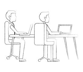 men with workplace isolated icon vector illustration design