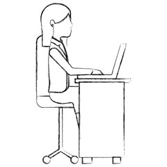 young woman in office chair and desk avatar character vector illustration design