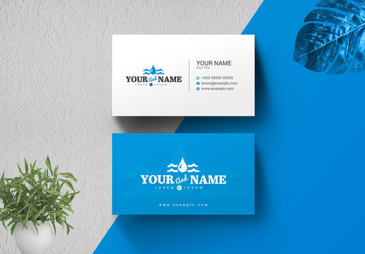 Business Card Layout with Water Drop Illustration