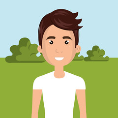 young man in the field character scene vector illustration design