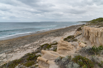 Fototapeta na wymiar Nine Mile Beach close to Esperance on an overcast day, Western Australia
