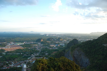 Fototapeta premium View from Tiger Cave to Krabi rocks and fields, Thailand