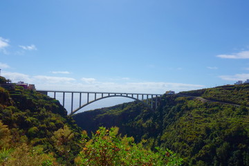 The longest single span bridge in Europe crossing the valley leading from Los Tilos in Canary islands near to Los Sauces, La Palma, Spain