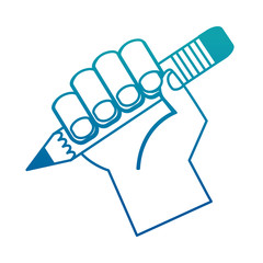 hand holding wooden pencil creativity vector illustration neon design