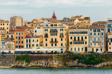 corfu or  kerkira island view from ship ,ioania sea , greece