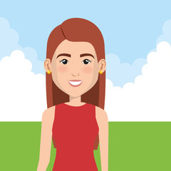 young woman in the field character scene vector illustration design