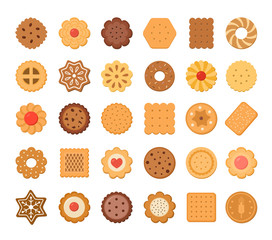 Big set of cookies and biscuits. Isolated on white background. Vector illustration.
