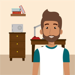 young man in the office character scene vector illustration design