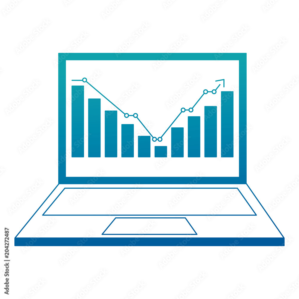 Poster statistic bar graph business screen computer vector illustration neon design
