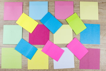 Color empty office stickers On wooden table