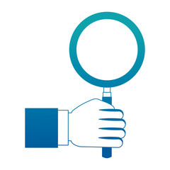 hand holding magnifying glass finding vector illustration neon design