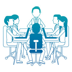 meeting business people teamwork office working sitting conference table vector illustration neon design