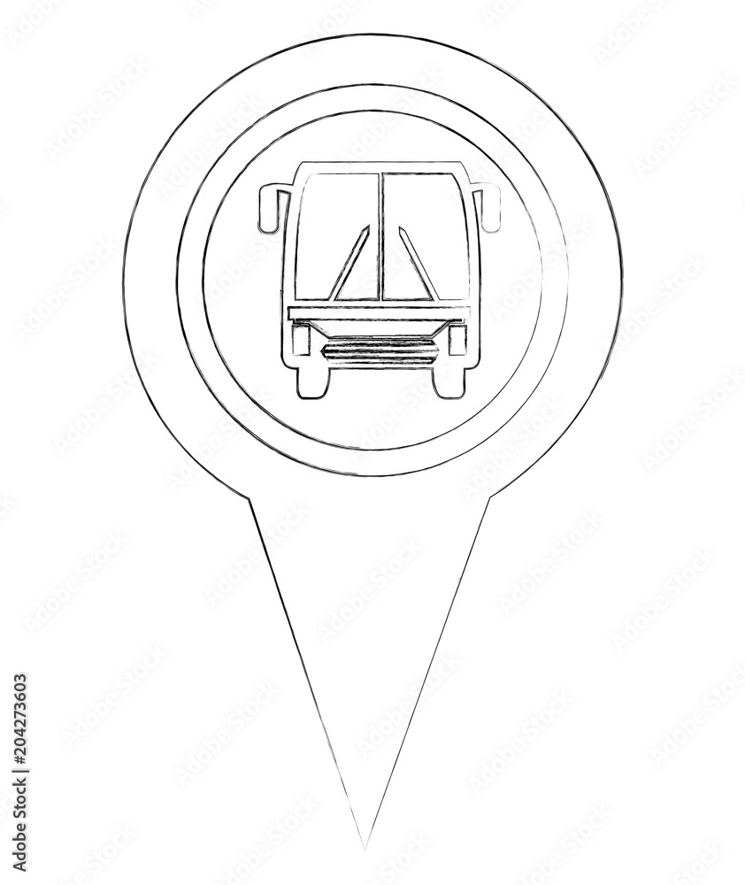 Poster bus station pointer gps navigation location image vector illustration sketch