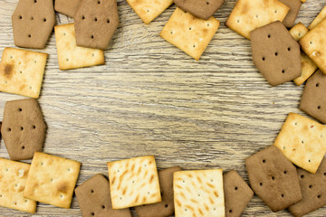 Chocolate Сookies and snacks. Food concept. Empty space for text and design. Wooden desk
