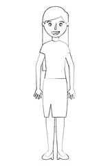 smiling woman standing character in skirt clothes vector illustration sketch