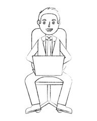 businessman with laptop sit in office chair vector illustration sketch