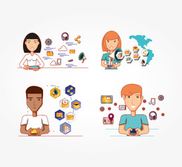 business people with social media icons vector illustration design