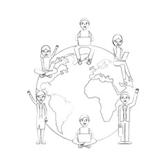 school students and teachers around world vector illustration sketch