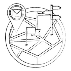 map navigation pointer mail and flag markers vector illustration sketch